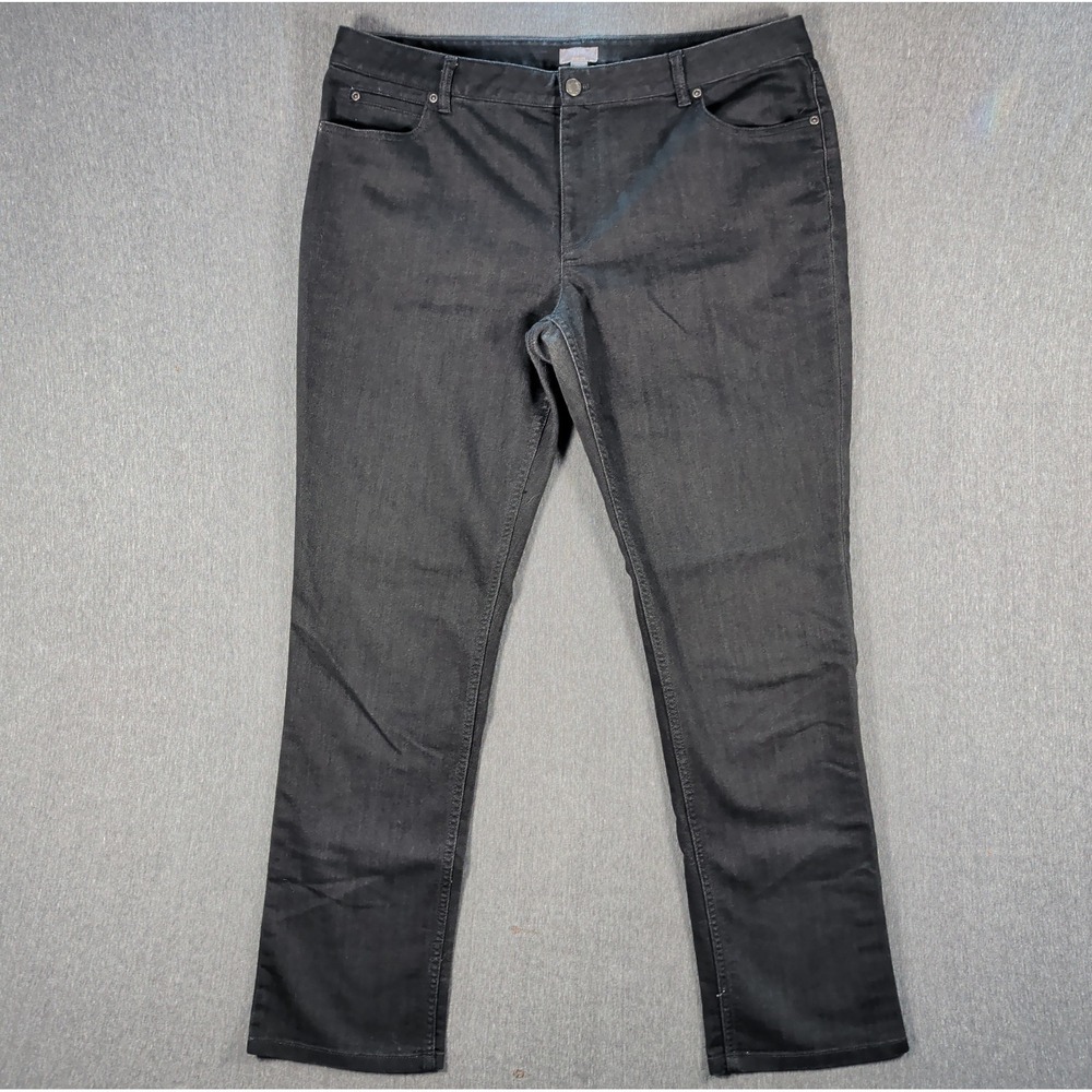 J Jill Jeans Womens Sz 16 R (34x27) Black Denim Slim Fit Ankle Stretch EUC